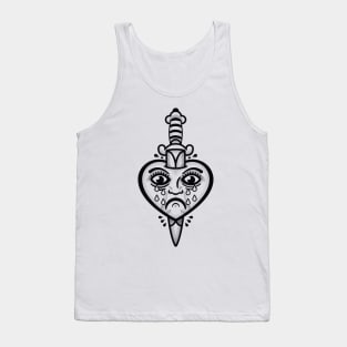 Crying Heart and Dagger Tattoo (Black Print) Tank Top